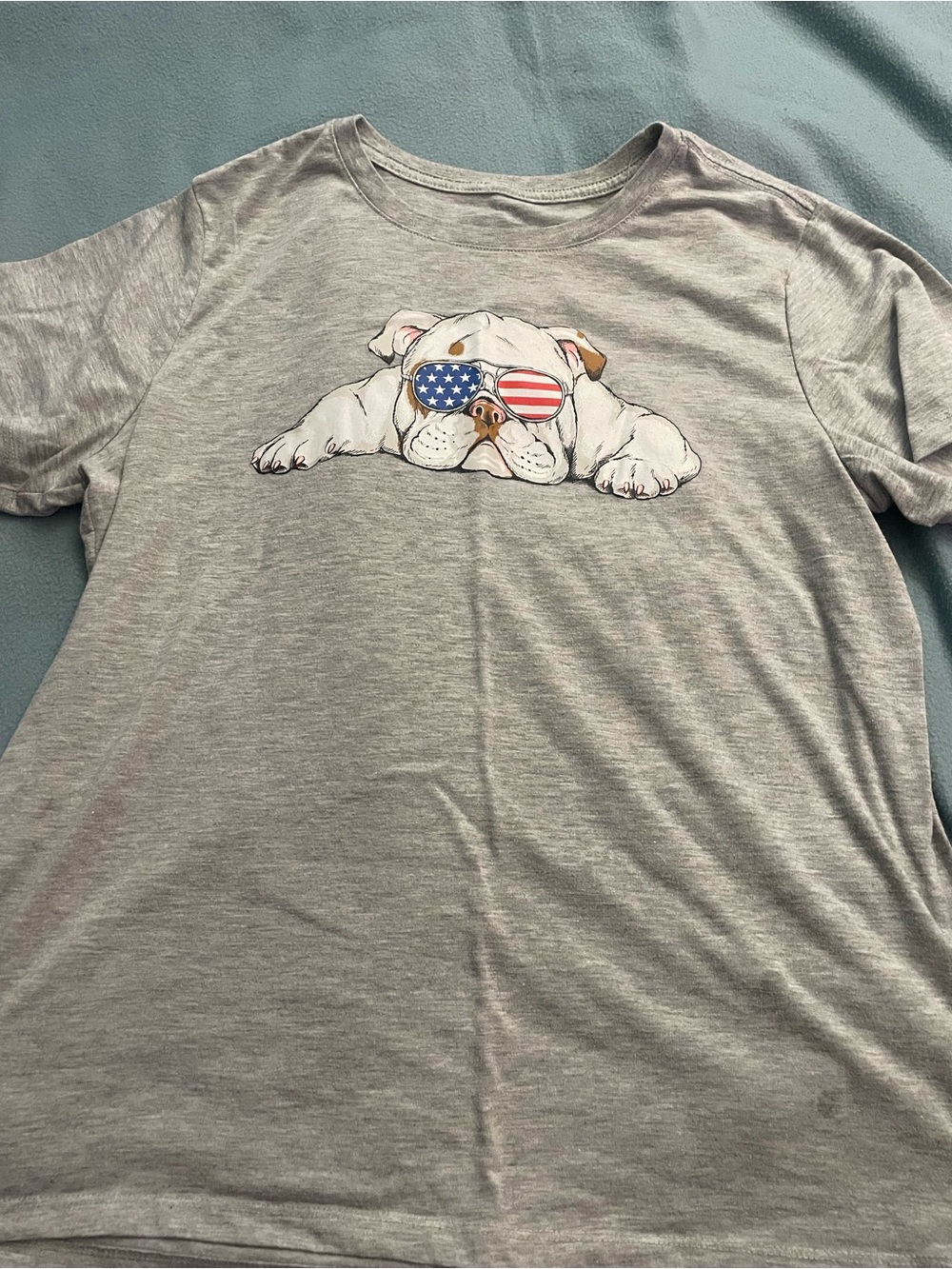 Patriotic Bulldog Graphic Tee - Gray